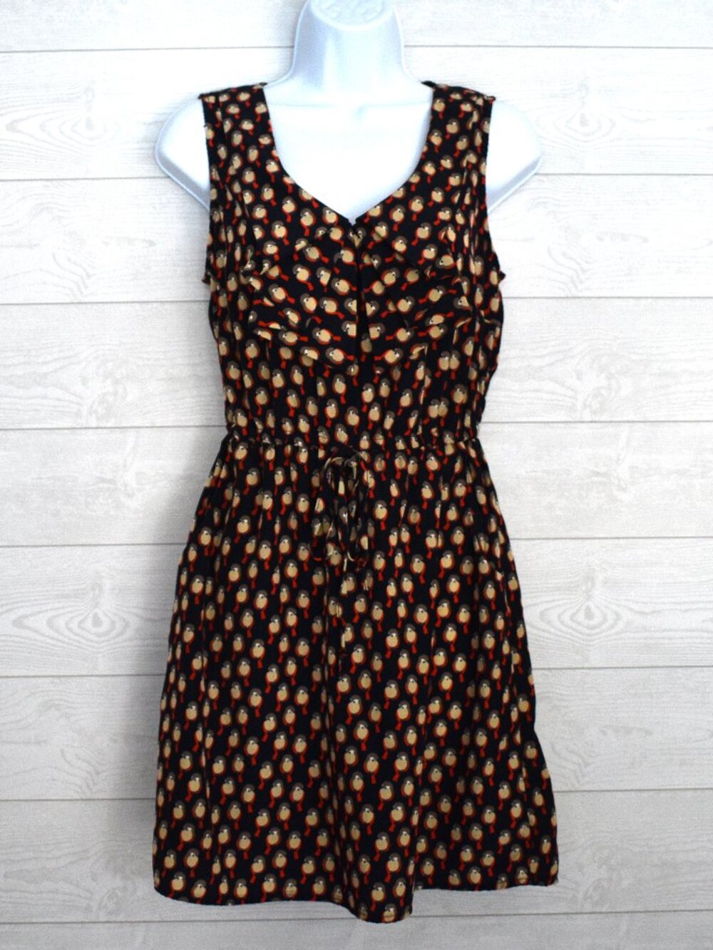BeBop Black Owl Print Tie Waist Fit & Flare Dress Size M